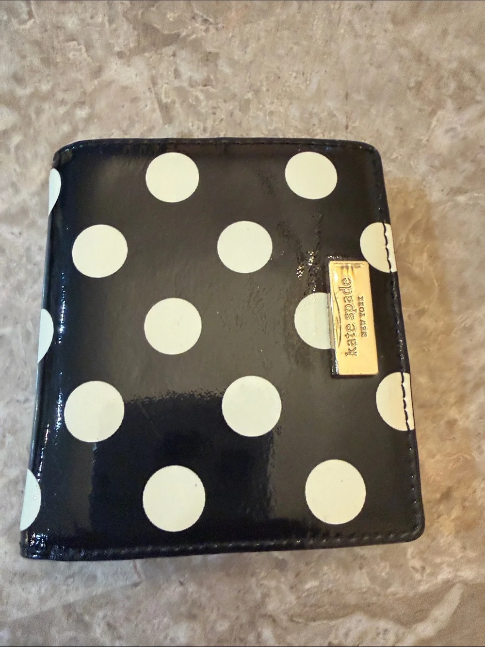kate spade Black Patent Polka Dot Wallet with Cream Dots - Picture 14 of 16